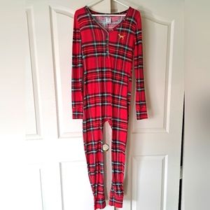 PINK Victoria's Secret Red Plaid One-Piece Pajama Romper